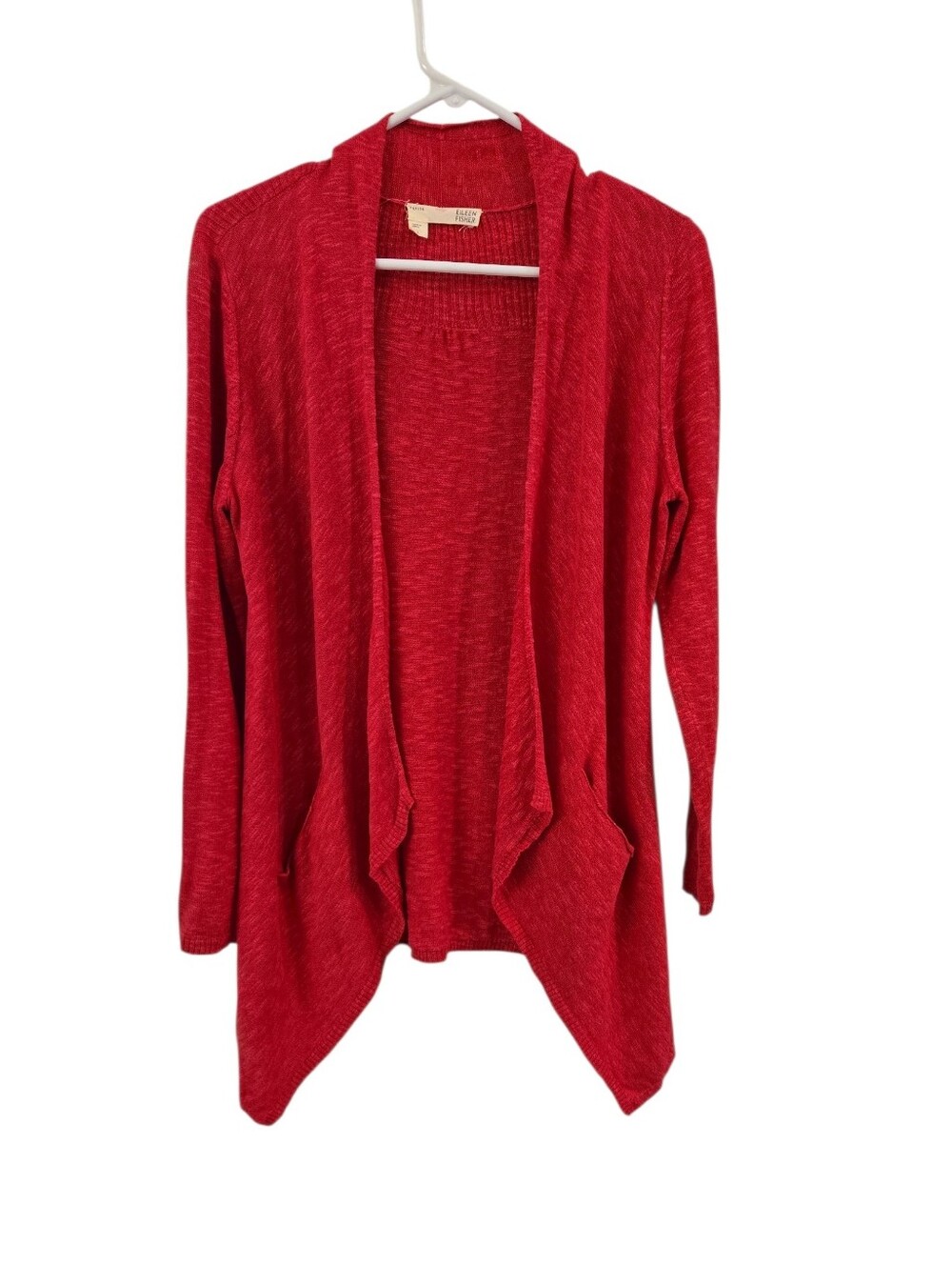 EILEEN FISHER LIGHTWEIGHT LINEN BLEND OPEN- FRONT CARDIGAN. PINK- RED  SIZE PM.